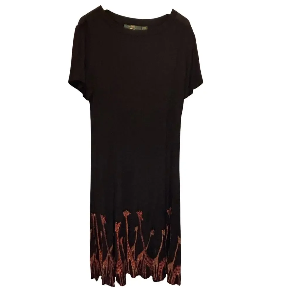 Vintage Orvis Black Novelty Giraffe Print Maxi Dress - size Medium